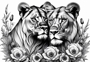 lioness and two poppy lion cubs tattoo idea