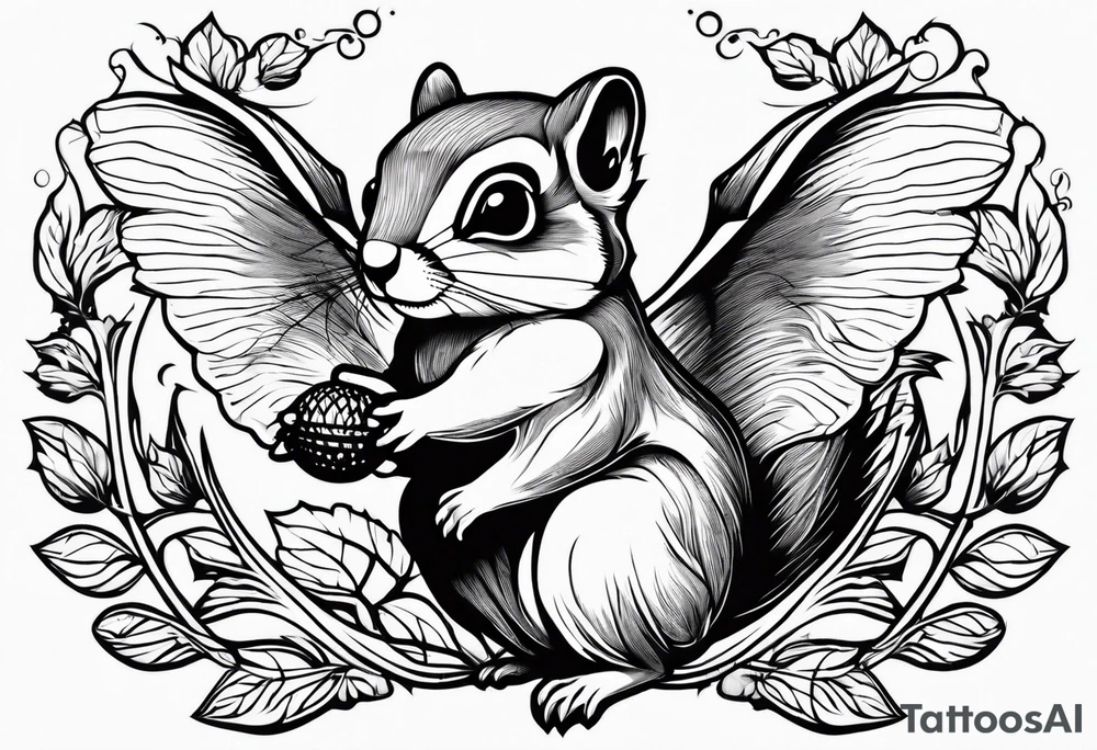 Flying squirrel carrying acorn in his hands tattoo idea