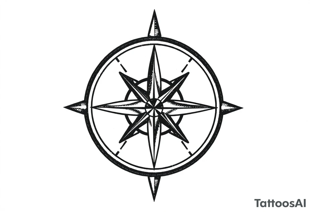 Simple Double layered compass rose tattoo idea