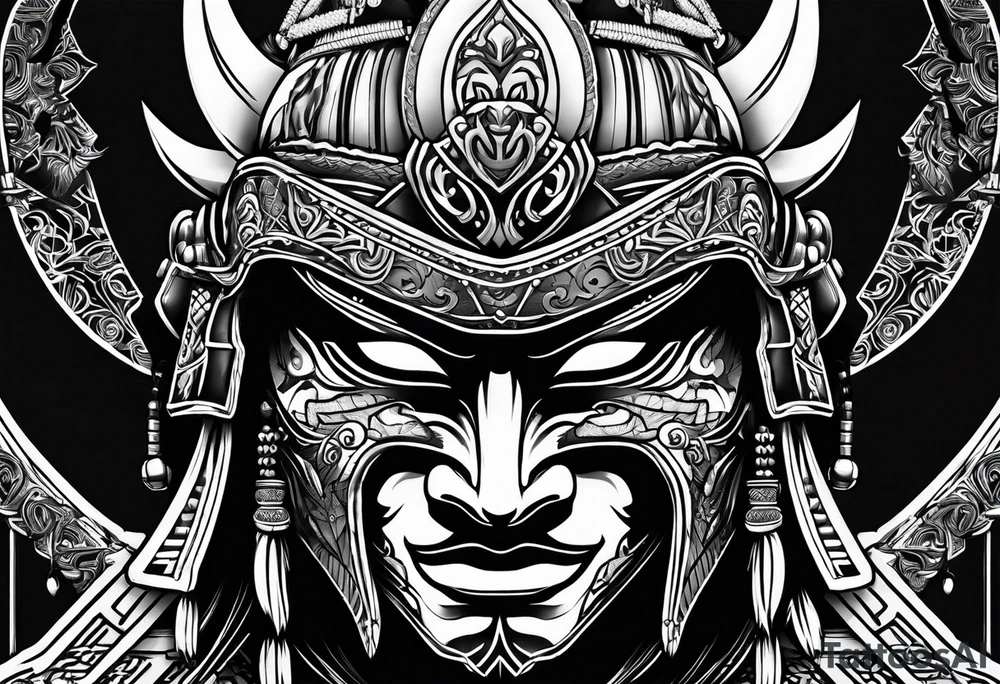 Black samurai mask with simple black stencil for shoulder tattoo idea Black samurai mask with simple black stencil for shoulder tattoo idea