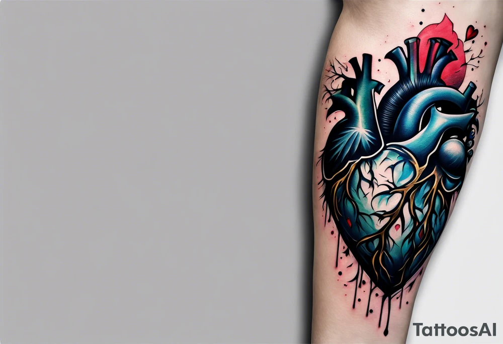 Arm sleeve depicting broken heart, pain suffering and loneliness  darkness tattoo idea