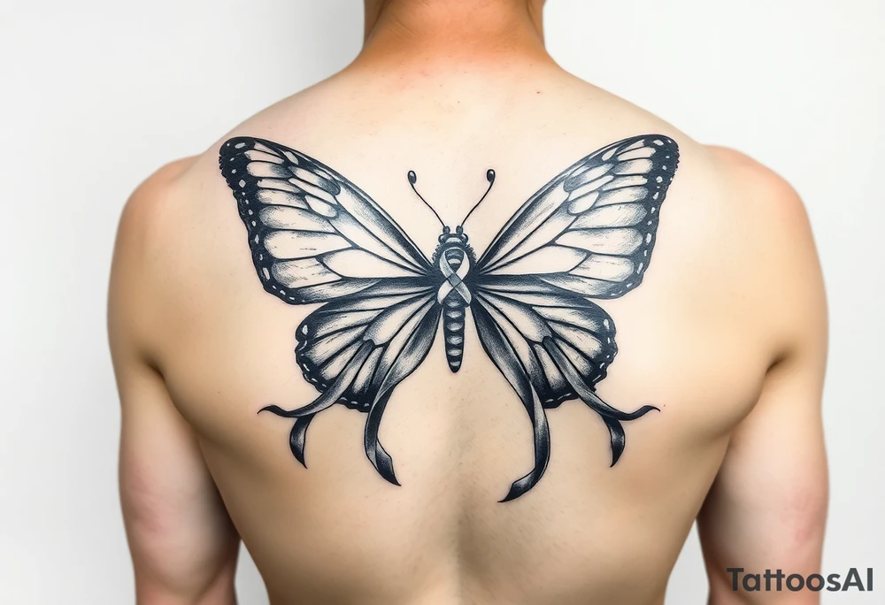 ethereal butterfly with flowing silk HIV-positive symbol ribbons in moonlight tattoo idea