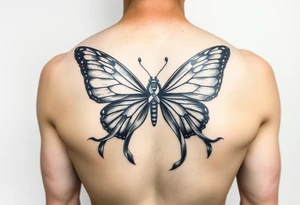 ethereal butterfly with flowing silk HIV-positive symbol ribbons in moonlight tattoo idea
