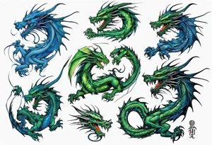 blue dragon tangled with a green dragon tattoo idea