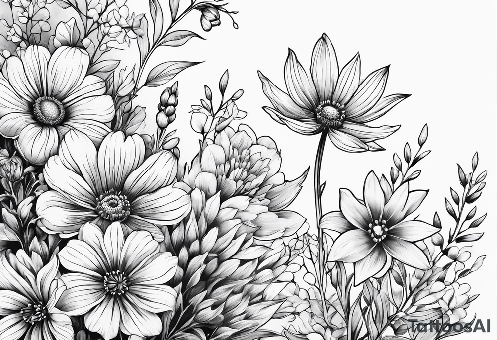Wildflowers, smaller, vertical tattoo idea