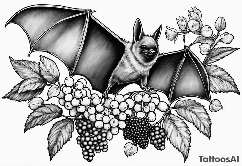 A small sketch of a bat eating berries tattoo idea