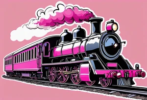 Mountain steam train with pink background tattoo idea