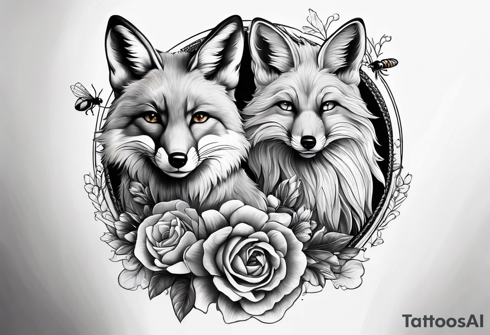 A forearm tattoo of a full body fox and a honey bee tattoo idea