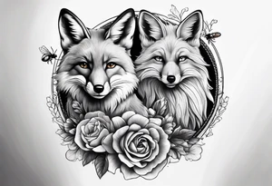 A forearm tattoo of a full body fox and a honey bee tattoo idea