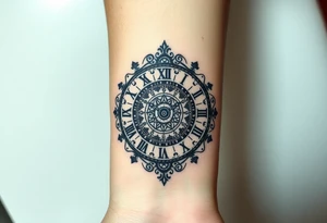 vintage roman numerals within ornate clockwork mechanism tattoo idea