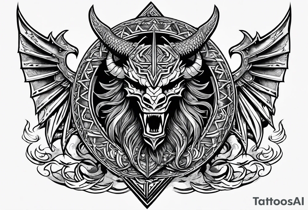 Valhalla sword shield long ship dragon head axe Valknut tattoo idea