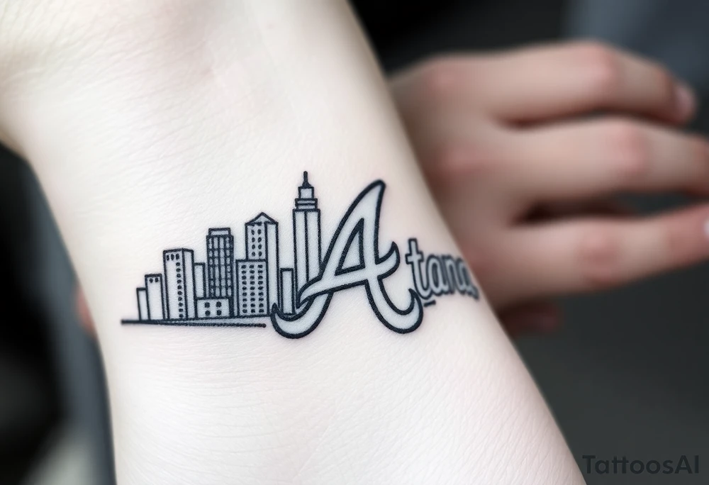 Atlanta city skyline with the Atlanta Braves “A” letter logo tattoo idea