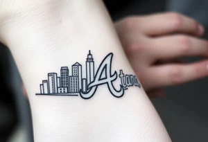 Atlanta city skyline with the Atlanta Braves “A” letter logo tattoo idea