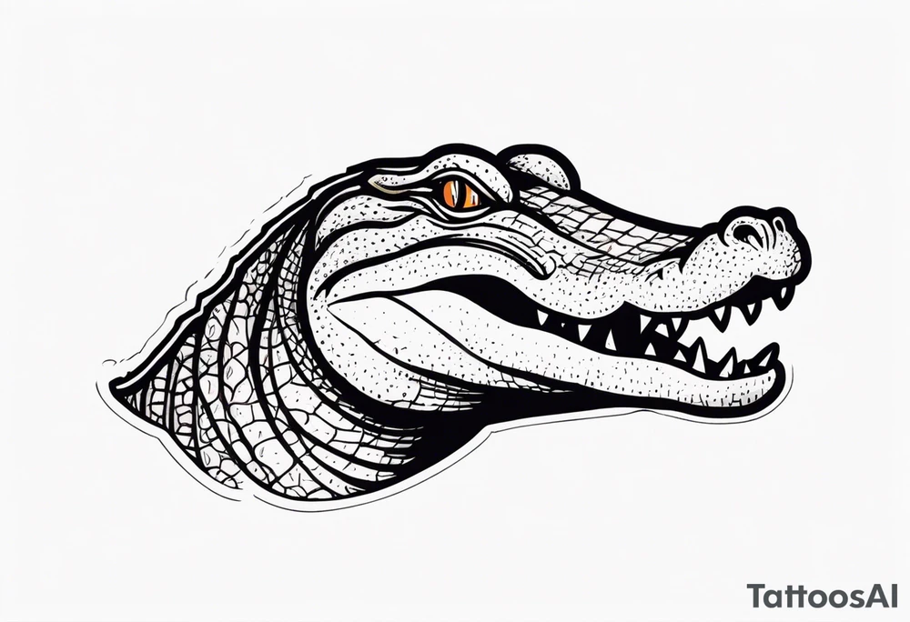 Alligator head with woman’s legs sticking out of its mouth tattoo idea
