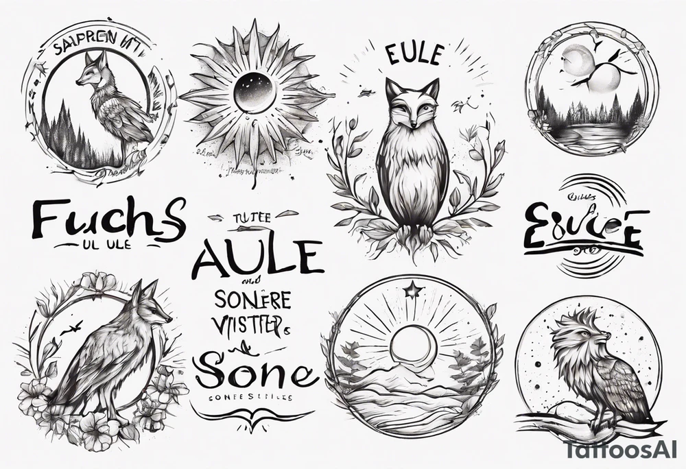Fuchs und Eule unter der Sonne mit dem Schriftzug Sapere Aude tattoo idea