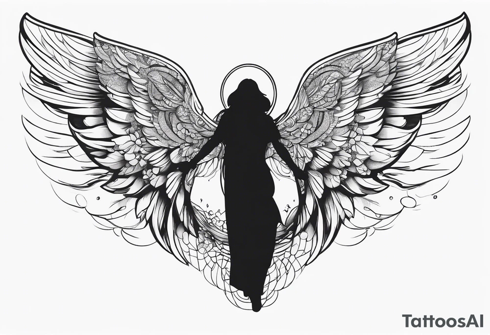 faceless angel with wings outstretched incorporating significant digital or electronic elements into the design tattoo idea