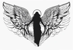 faceless angel with wings outstretched incorporating significant digital or electronic elements into the design tattoo idea