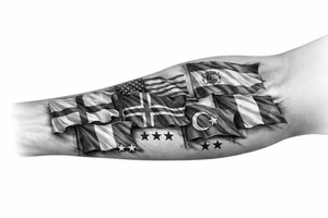 England USA Iceland Italy Spain Turkey France Hungary flags inside forearm can u put 3 stars under iceland , 2 under turkey and italy tattoo idea
