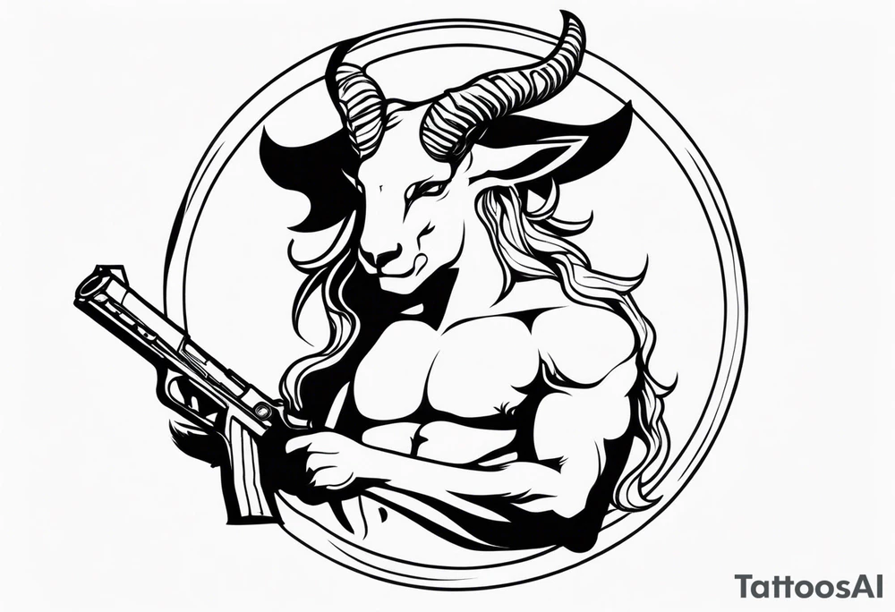 capricorn man with gun tattoo idea