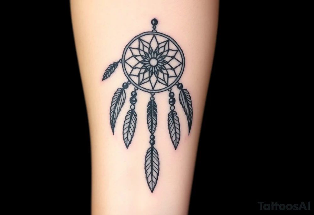 native dreamcatcher with flowing feathers and sacred beads tattoo idea