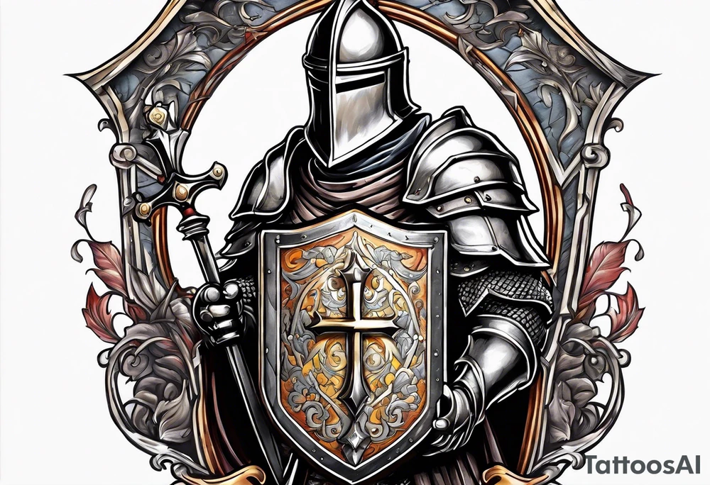a knight holding the bible as a shield tattoo idea