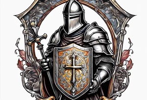 a knight holding the bible as a shield tattoo idea