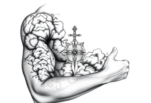 clouds, sword, shield, cross tattoo idea