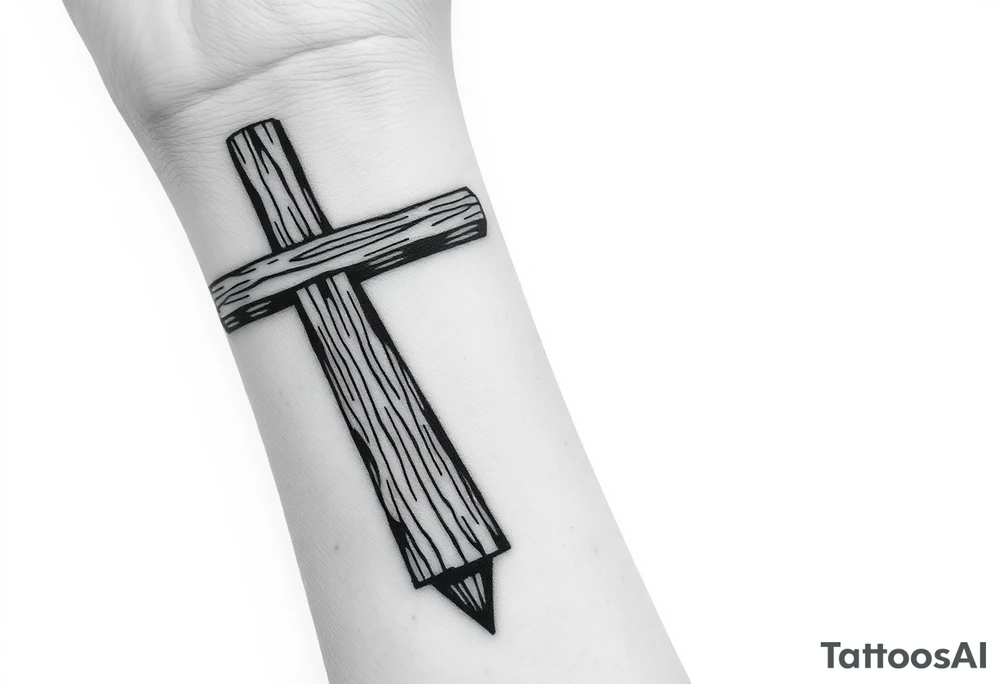 a wooden 12kv pole. Make the pole a cross that has a hidden resemblance to god. tattoo idea