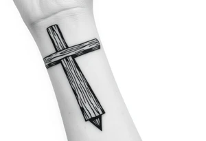 a wooden 12kv pole. Make the pole a cross that has a hidden resemblance to god. tattoo idea