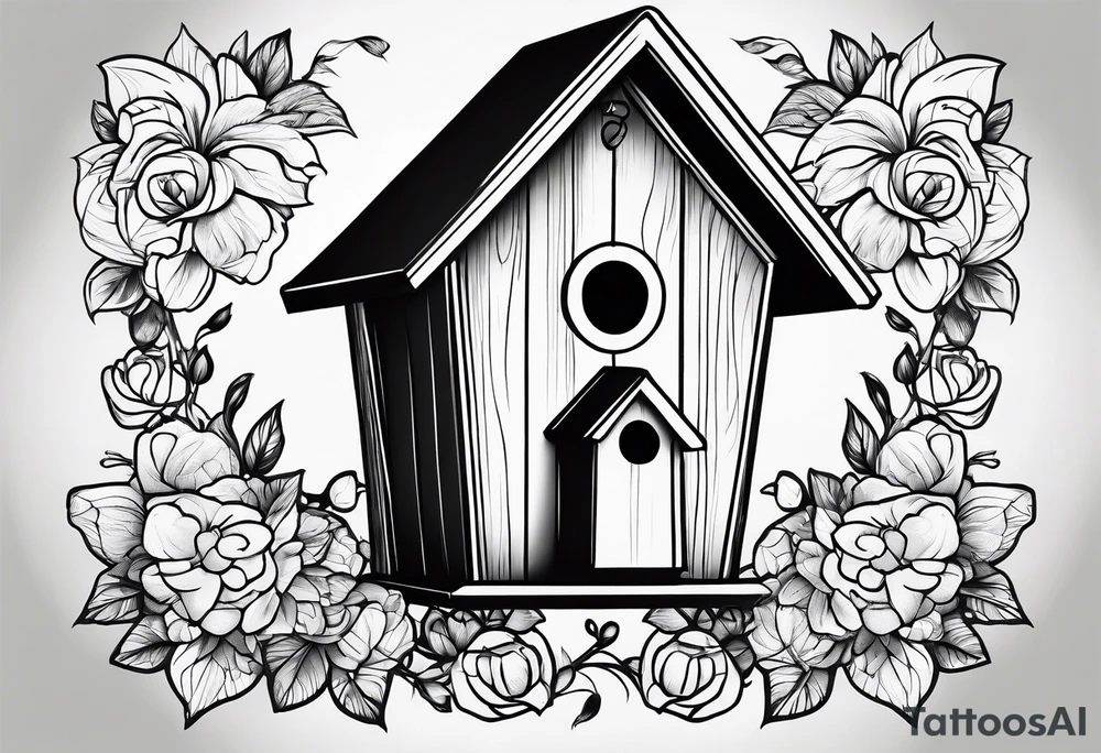 Outline of a birdhouse tattoo idea