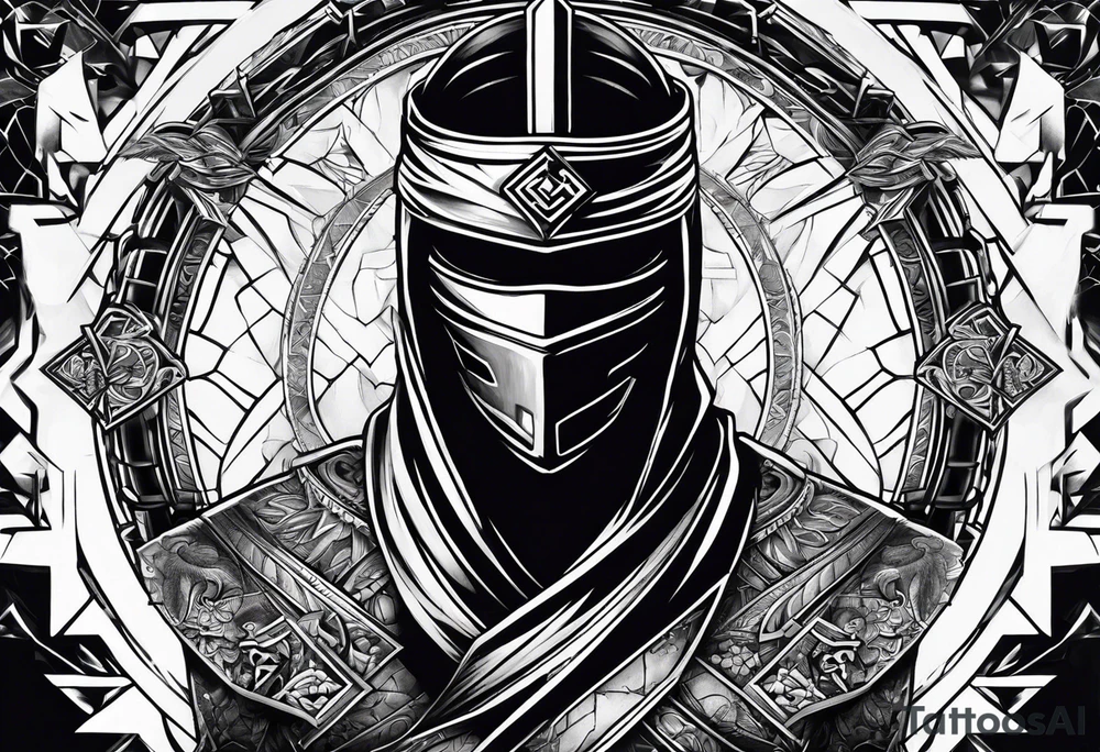 the letters A R in the middle of a ninja headband tattoo idea