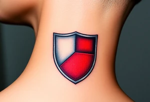 A classical Czech flag (blue, white up, red down) inside a shield emblem, with metallic textures enhancing its strength and durability tattoo idea