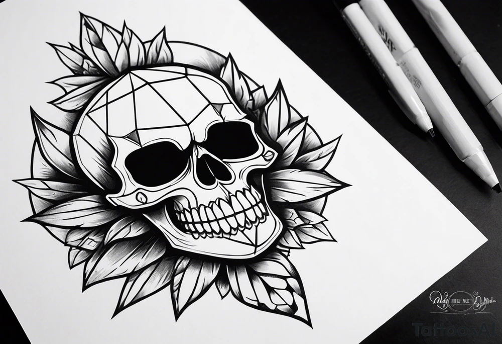 Skull with diamond teeth on the knee tattoo idea