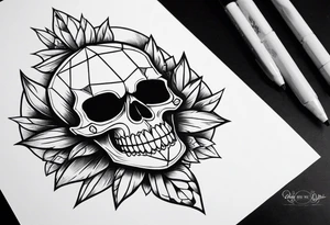 Skull with diamond teeth on the knee tattoo idea