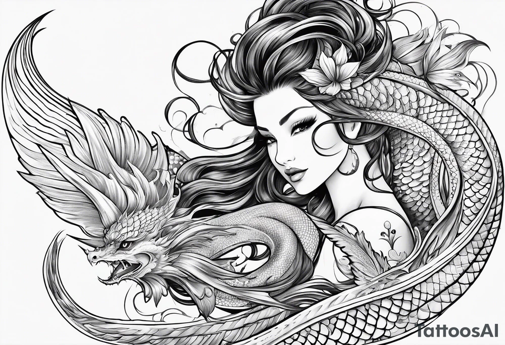 long flowing mermaid or dragon
fan tail tattoo idea