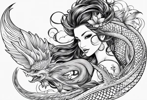 long flowing mermaid or dragon 
fan tail tattoo idea
