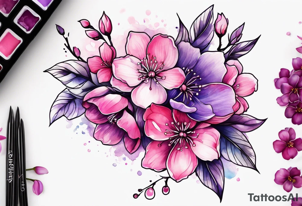 Flower crown pink and purple cherry blossoms tattoo idea