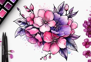 Flower crown pink and purple cherry blossoms tattoo idea