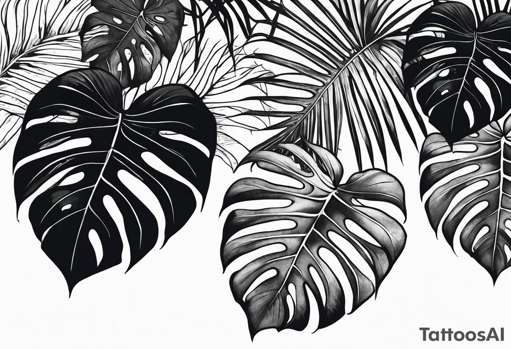a group of monstera leaves tattoo idea