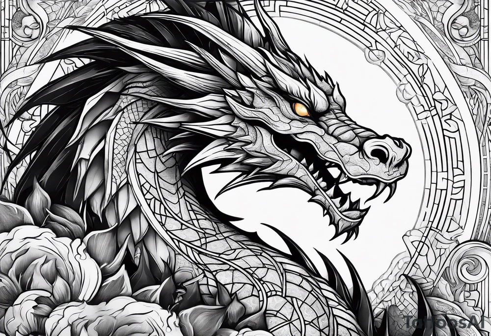 Dragon roman empire structures straight lines sun moon tattoo idea