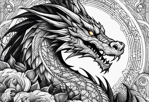 Dragon roman empire structures straight lines sun moon tattoo idea