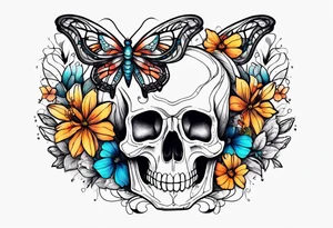 rib cage with flowers surrounding it and butterflies tattoo idea