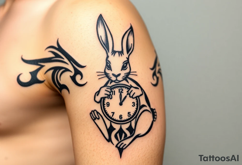Rabbit holding a Clock tattoo idea