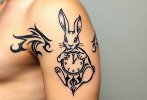 Rabbit holding a Clock tattoo idea
