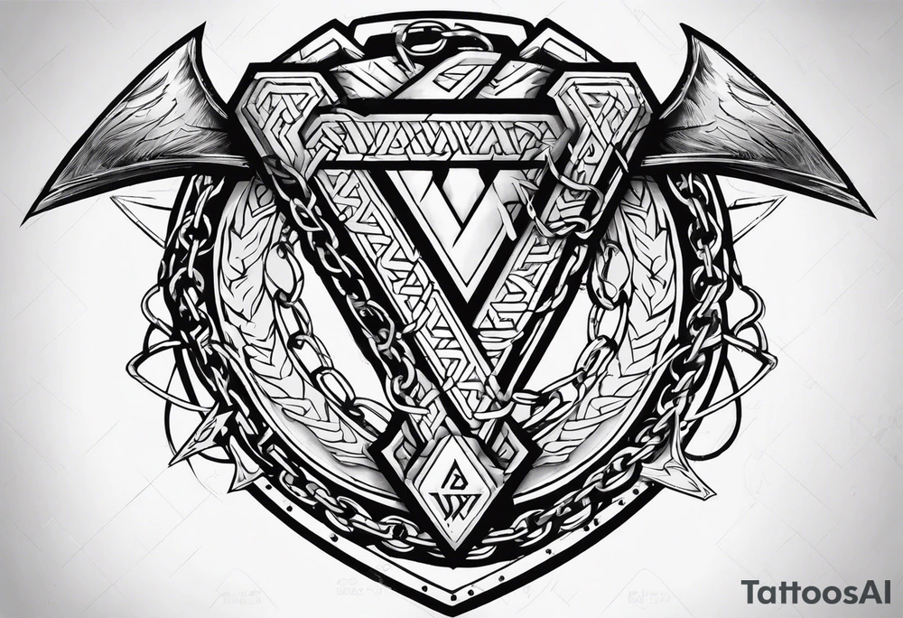 Valhalla sword shield dragon axe Valknut barbed wire chains fire tattoo idea Valhalla sword shield dragon axe Valknut barbed wire chains fire tattoo idea