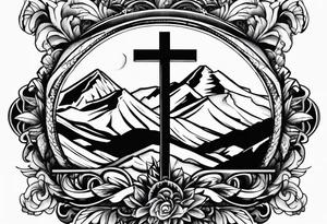 Cross with Mountains and the word "Cala" tattoo idea