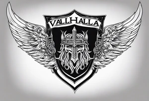Valhalla sword  fire chains shield wings tattoo idea