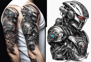 a robotic tattoo on the right arm tattoo idea