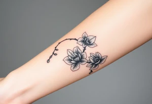 Orchid or cherry blossom tree and lotus and snake on a woman tattoo idea