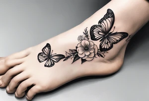 Butterfly wrap tattoos with large centre piece with moon and floral theme. Bracelet around ankle show on ankle tattoo idea